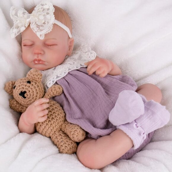 20 Inch Realistic Sleeping Newborn Baby Girl with Poseable Limbs and Feeding Set - Picture 1 of 8